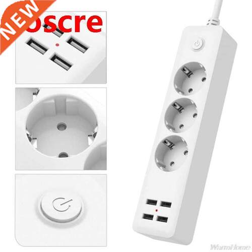 EU Power Strip Socket 2500w Home Office Plug with 4 USB Char