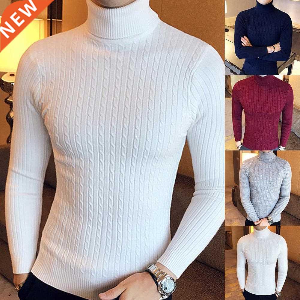 Casual Men Winter Solid Color Turtle Neck Long Sleeve Twist