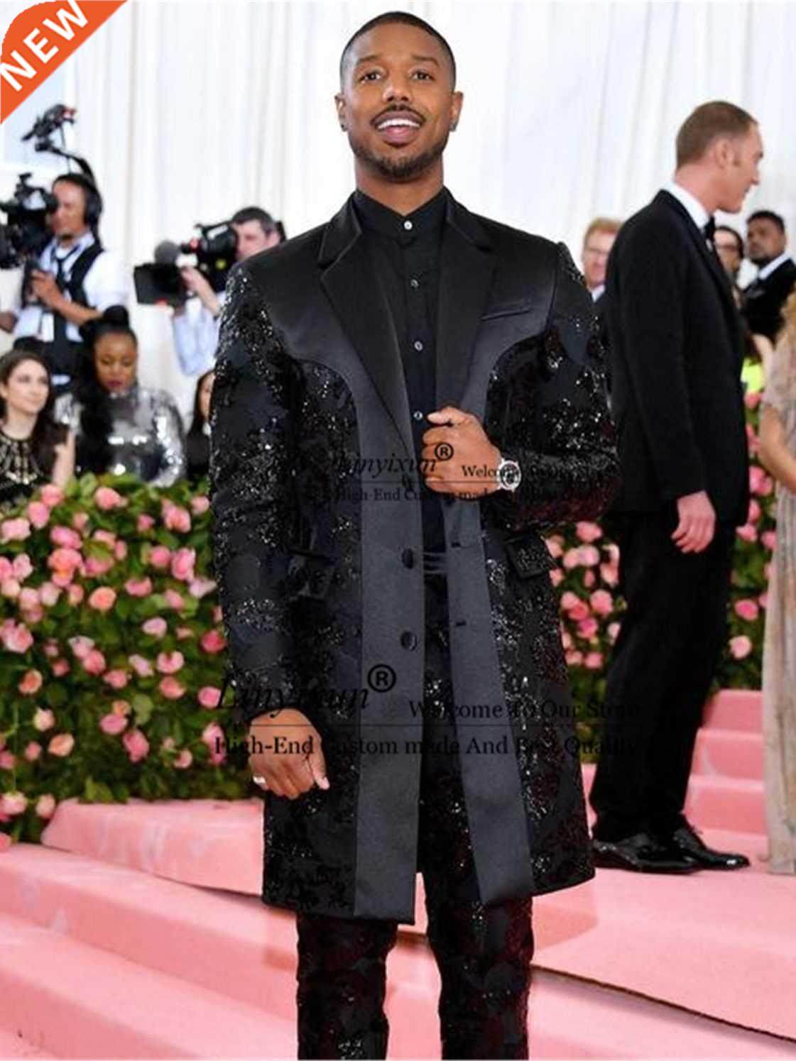 Luxury Tuxedos Black Shinny Appliques Formal Mens Suits For - 实物图