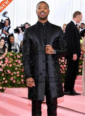 Luxury Tuxedos Black Shinny Appliques Formal Mens Suits For