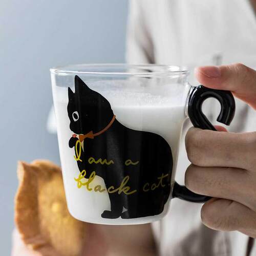 Coffee Milk Tea Glass Water Cup Cartoon Creative Cute Cat Mu