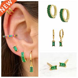 100% S925 Sterling Silver CZ Pendientes Micro Pave Green Zir