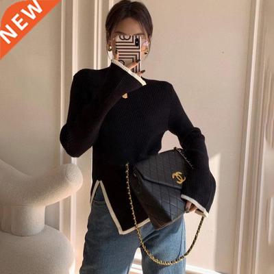 Turtleneck Women Sweater 2021 Autumn Winter New Side Slit Pu