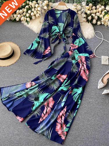 Bohemian Vacation Beach Two Piece Set Women Sexy V-Neck Band