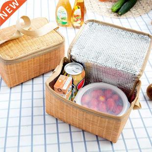 Artificial Rattan Lunch Bags Portable Insulated Box for