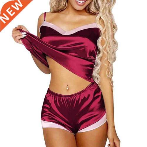 Women's Pajamas V-neck Top Shorts Home Suit Sleepwear Spaghe