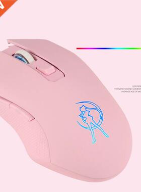 Pink Silent LED Opticl Gme Mice 1600DPI 2.4G USB Wireless