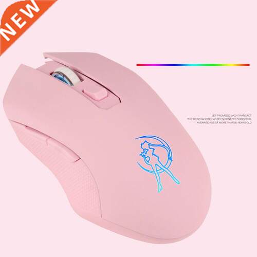 Pink Silent LED Opticl Gme Mice 1600DPI 2.4G USB Wireless