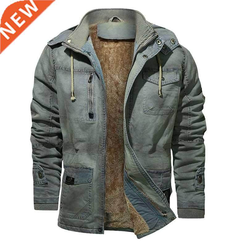 Men's Winter Casual Parka Washed Denim Jacket Outwear Coat W图片