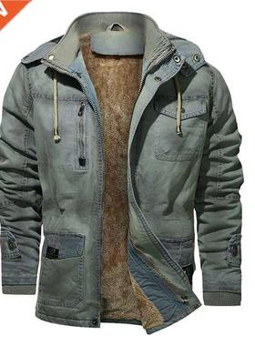 Men's Winter Casual Parka Washed Denim Jacket Outwear Coat W