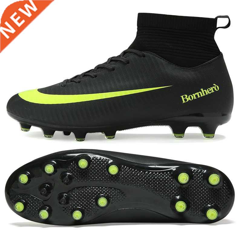 Men High Ankle FG Soccer Shoes Turf Football Boots Enhanced