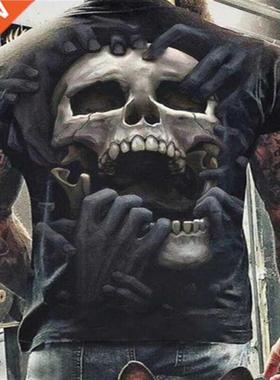 Fashion Ser Horror Skull D Print Men's T-Shirt O-Neck Sh