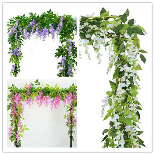 2x 7FT Artificial Wisteria Vine Garland Plants Foliage Trail
