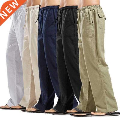 2021 Mens Nature Cotton Linen Trousers Summer Pants Casual M
