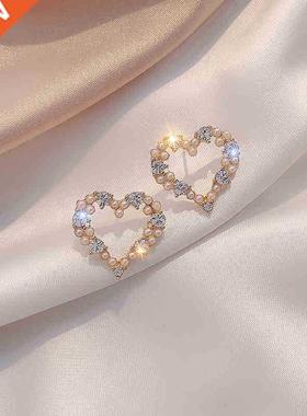 S Needle Korea Irregular Hollow Love Pearl Earrings Fashion