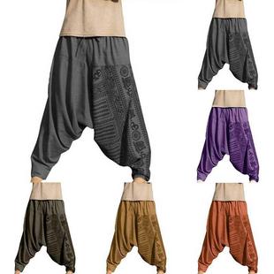 2022 Vintage Men Harem Pants Drop Crotch Hip Hop Pants Print