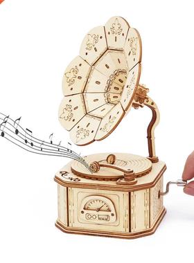 Phonograph Wooden Music Box  Mechanism Assembly Model Bui