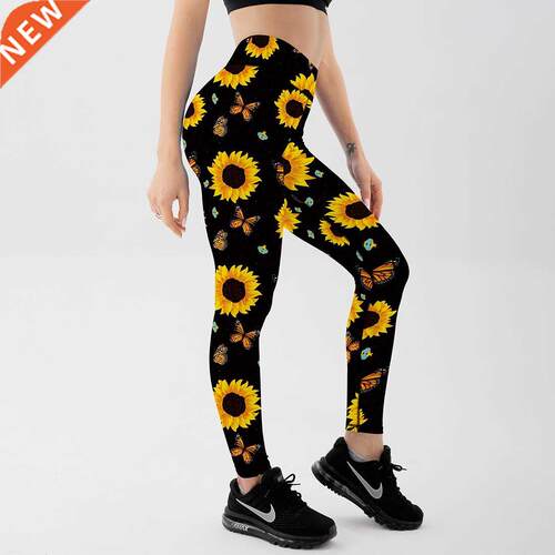Sunflower Butter Print High Waist Sports Leggings Push Up Sp