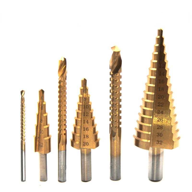 6Pcs HSS Steel Titanium Step Drill Bit Set 4-12/20/32mm Meta