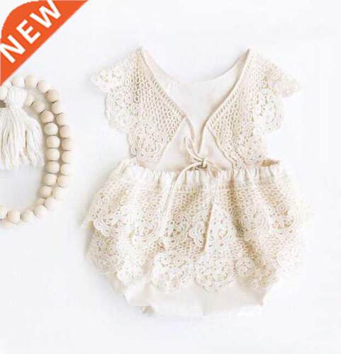 Infant Baby Girls Fly Sleeve Solid Cotton Lace Outfits Rompe