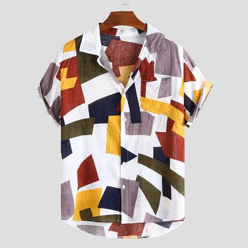 Fashion Mens Printed Hawaiian Loose Short Sleeve Casual But