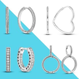 925 Silver Earring For Women Heart Hoop Earrings Rose Gold S