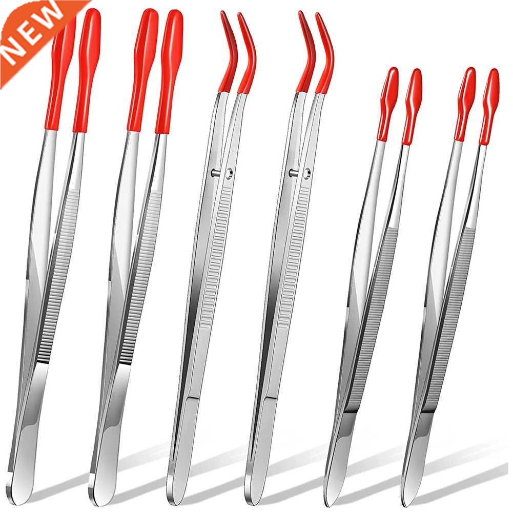 6 Pieces Rubber Tipped Tweezers PVC Stainless Steel Tips Twe