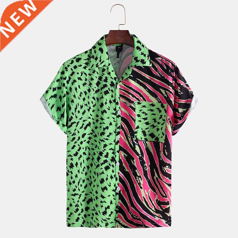 Color matching short sleeve shirt men's Lapel shirt casual