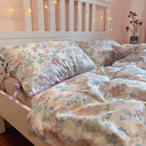 Retro Nude Floral Cotton Four-Piece Set Skin-Friendly