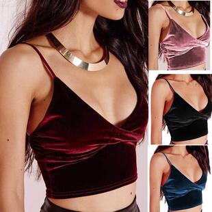 Sexy Women Velvet Camis Crop Tops Vintage Female Harajuku Sl