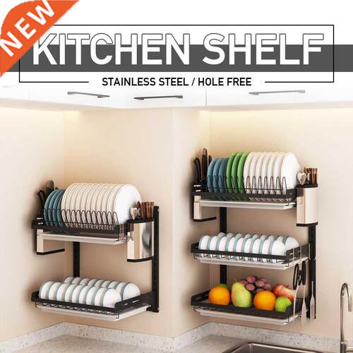 Stainless Steel Metal Kitchen Shelf Dish Drying Wall-Mounted