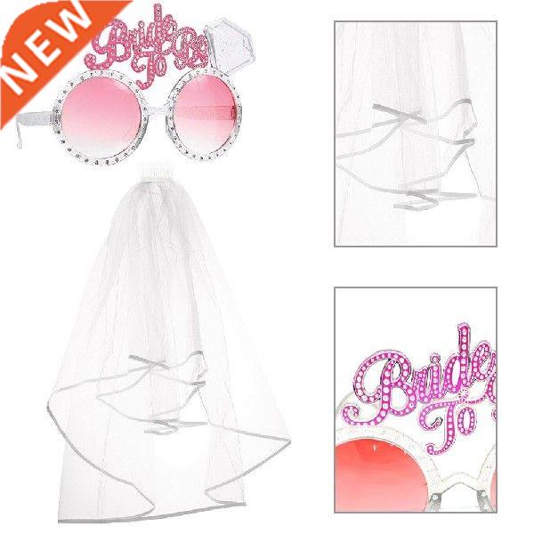 White Short Bridal Wedding Veil Glasses Set Bride To Be