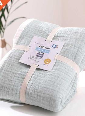 Spring Summer Cotton Gauze Muslin Throw Blanket on the Bed C