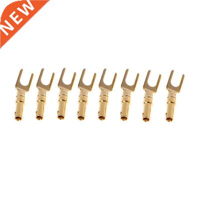 8 Pcs Brass Gold Plated Y Spade Speaker Plugs Audio Screw Fo