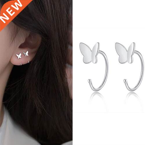 Sliver Colour utterfly Geometric Asymmetric Stud Earrings f