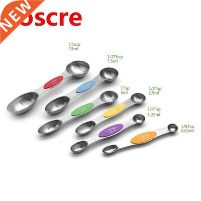 6Pcs Stainless Steel Measuring Spoon Teaspoon Magnetic Doubl