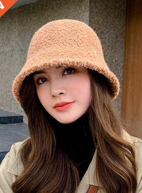 Bucket Hat Female Autumn/winter Plush Beige Fisherman Hat So
