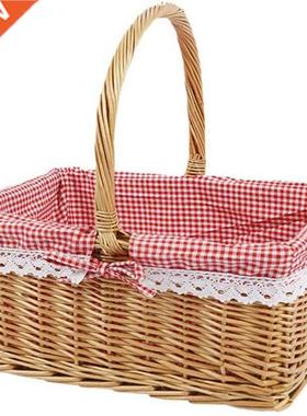 Picnic Basket Wicker Basket Shopping Basket Rectangle Red