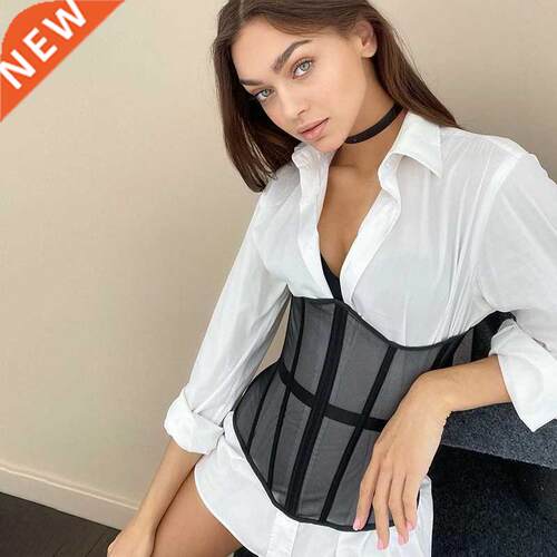 Women Mesh Corset Top Short Waist Belt Sexy Solid Color Bo