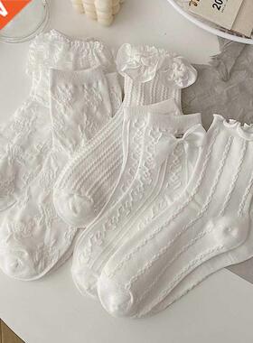 Lolita White Lace Socks Women Heart Bowknot Cotton Socks Fem