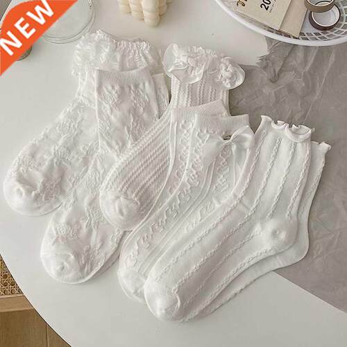 Lolita White Lace Socks Women Heart Bowknot Cotton Socks Fem