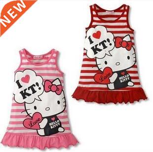 Summer Baby Girls Striped Sleeveless Dress Cotton Cartoon Dr