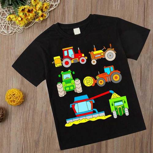 2022 Latest cartoon car tractor T-Shirt Kids Oversized Print