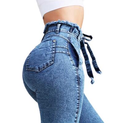 Fashion Belted High Waist Skinny Jeans Women Hot Loose Stch