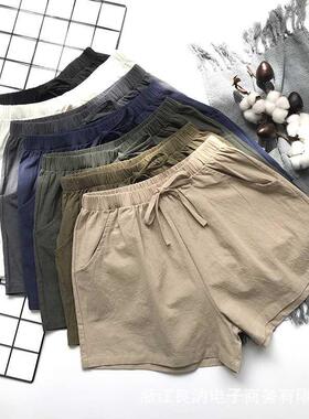 Cotton Linen Shorts Women Summer Workout Shorts Biker Shorts