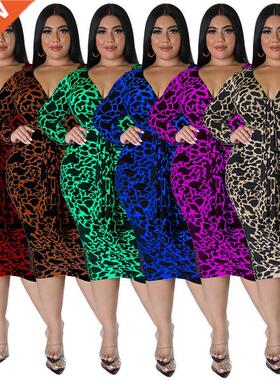 5xl Large-size Fat MM Autumn printed Ladies Dress大码秋季裙