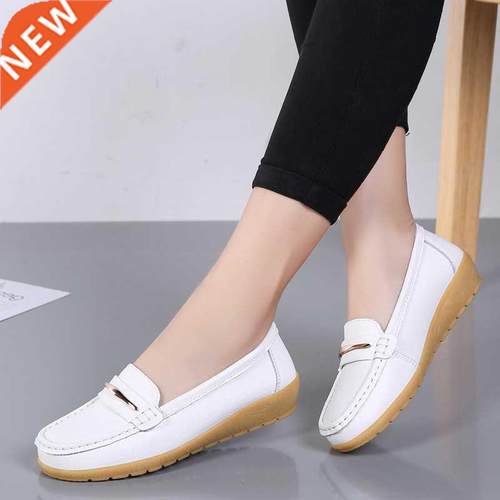 2020 New Genuine Leather Shoes Woman Slip On Women Flats Moc