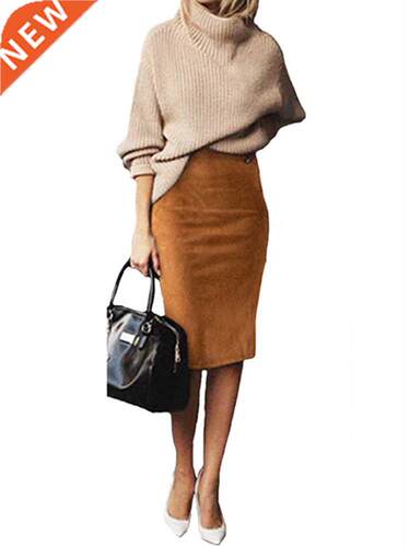 Sexy Multi Color Suede Midi Pencil Skirt Women 2021 Fashion
