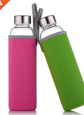 Glass Water Bottle With Color Case Lead-free Drinkware Porta