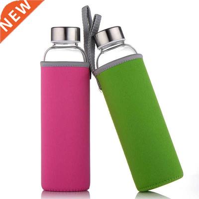 Glass Water Bottle With Color Case Lead-free Drinkware Porta